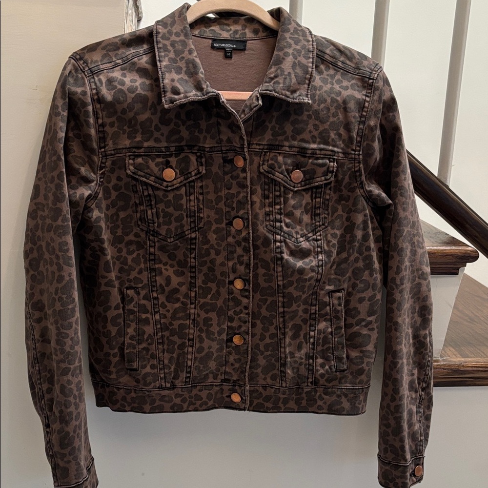 Leopard Print Brown Denim Jacket